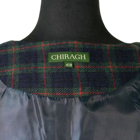 Mens 42R Wool Vest Navy Green Red Tartan Plaid Waistcoat Formal Wedding Party - Picture 3 of 10